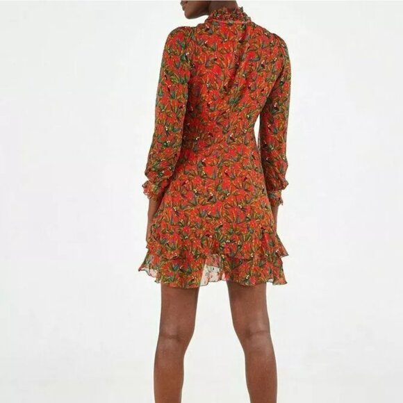 NWT FARM Rio Tucano Paradise Long Sleeve Dress Red Toucans Ruffle L - Picture 3 of 5